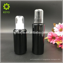 Garrafa cosmética preta da bomba de embalagem da garrafa de vidro da garrafa de vidro 100ml geada